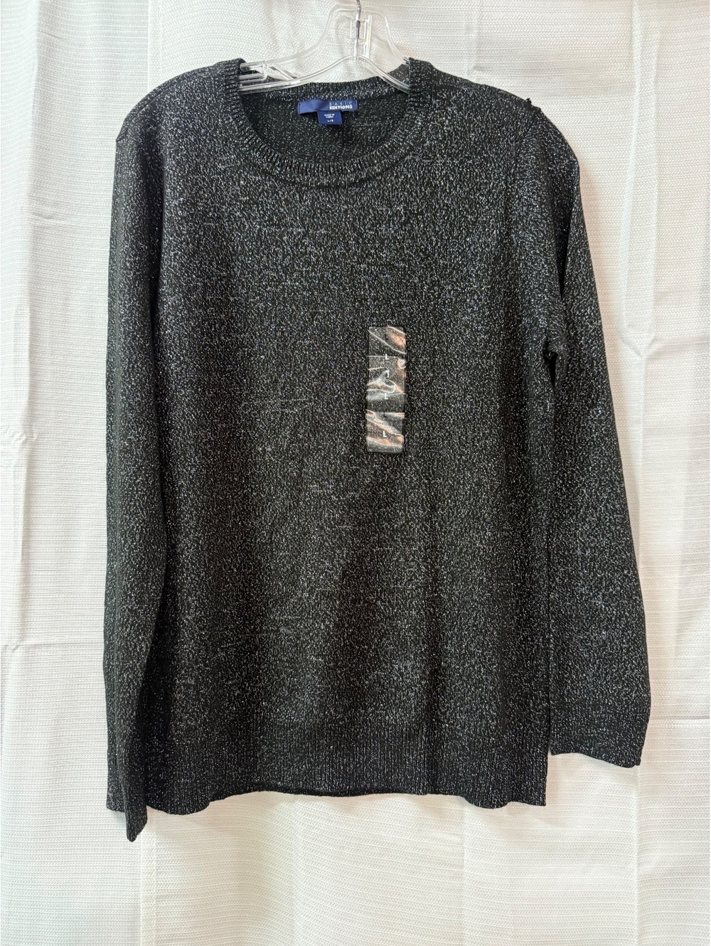 Basic Editions Black Metallic Crew Neck Sweater Size L